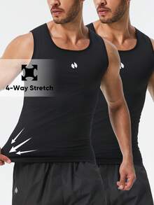 HOTSUIT 2pcs/Set Atasan Sauna Tanpa Lengan Pria, Tank Top Ketat untuk Latihan, Cocok untuk Olahraga di Gym - Hitam - View 4