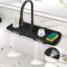 Kitchen Sink Splash Guard, Silicone Faucet Mat, 5° Sloped Design For Easier Drainage, 90° Foldable Design Compatible With Various Sink Countertops, Kitchen Supplies Kitchen Accessories Kitchen Tools - Multifunctional Drain Board - View 3