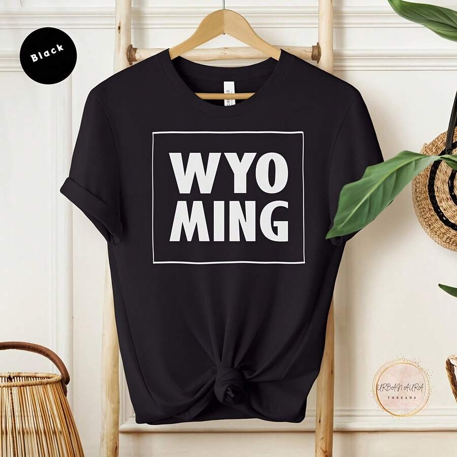 Wyoming Shirt, Wyoming T-Shirt, State Of Wyoming, Wyoming State Motto, Wyoming State Tee, Home State Shirt, Wyoming Souvenir, Travel Shirt - 黑色 - 查看 1