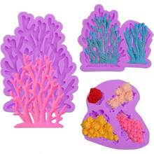 Moldes de silicona para algas marinas de coral, moldes de fondant de coral marino, moldes de chocolate para decoracin de pasteles, cupcakes, pasta de goma de caramelo, arcilla polimrica, juego de 3 - púrpura (NF136) - Ver 1