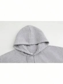 Women's Minimalist Heart Cross Printed Loose Shoulder Hoodie, Casual Inspired Pattern Women's Drawstring Kangaroo Pocket Long Sleeve Sweatshirt, Women's Autumn/Winter Hoodie Top - Women's Autumn/Winter Street Style Hoodie T-Shirt - Excellent Choice For Festival Parties - Cotton Blended Fabric, Thick Velvet Lining, Soft And Comfortable, Autumn/Winter Daily Top, Autumn/Winter Hoodie. Machine Washed Casual Style, With Multiple Colors To Choose From - 淺灰色 - 查看 3