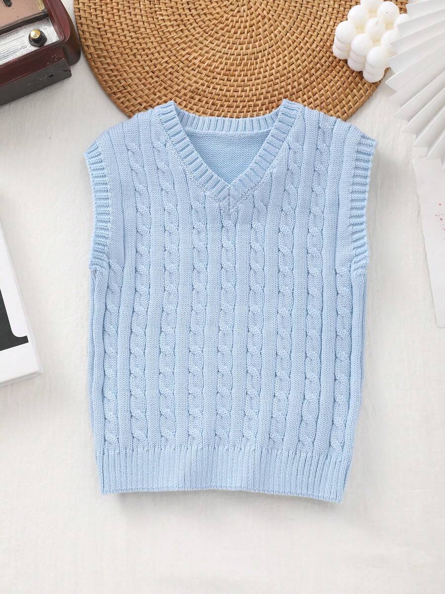 Boys' Preppy Solid Color Cable Knit Sweater Vest
