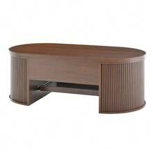 Lift-Top Coffee Table, Coffee Table With Curved Wooden Sides, Sliding Shelf, Lift-Top, Multifunctional Living Room Furniture. - Coklat - View 10