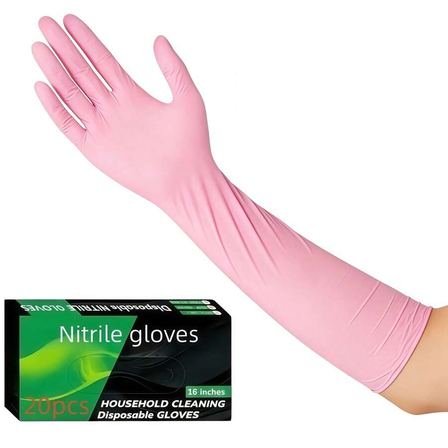 18 pezzi Guanti in nitrile monouso senza polvere da 16 pollici, flessibili e confortevoli, adatti per cucina, bagno, pulizie domestiche, facili da indossare e togliere, essenziali per la pulizia domestica tutto l'anno