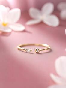 1 pieza Anillo abierto de plata de ley S925 con doble strass ultra fino, estilo minimalista de nicho frío, anillo apilable pequeño y exquisito personalizado, adecuado para el uso diario de las chicas, accesorio de mano versátil y casual para combinar con todo - cuadrado - Ver 15