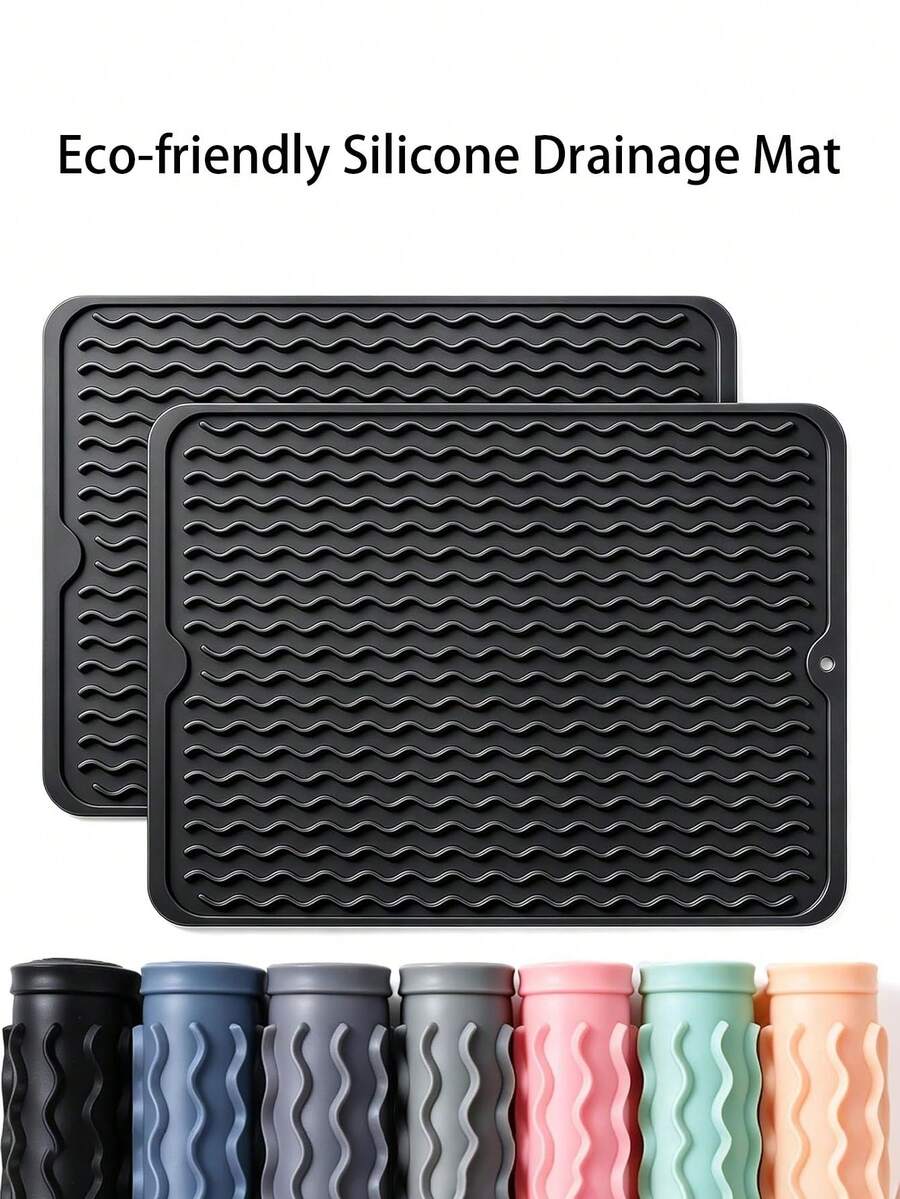 Silicone Dish Drying Mat For Kitchen Counter Under Sink Protector Organizers Cooking Baking For Griddle Accessories Coffee Mats Appliance Stone Rack Trays Drain - Multicolor - View 1