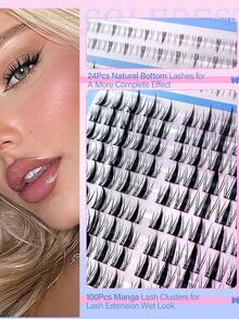 124 Pezzi ciglie Individuali Stile Manga, ciglie Inferiori+ciglie Individuali Naturali Fairy Lash, ciglie Appuntite Anime 8-18mm Per Estensioni ciglie Effetto Bagnato, Stile Manga Giapponese, ciglie Delicate, Festival Musicali, Feste, Club - C - Visualizzare 3