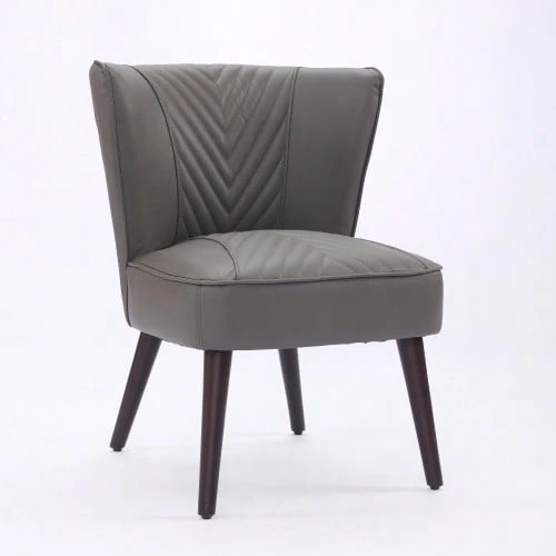 Armless Lounge Chair In Light Brown Genuine Leather – Solid Rubberwood Base, Modern Comfort - 灰色 - 查看 1