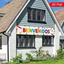 Pancarta de Bienvenida Española Plana 2D Grande "Bienvenida Decoración de Fiesta con Temática Española, con Borde de Flores y Estrellas Coloridas, Adecuada para Decoración Duradera para Bodas, Cumpleaños y Fiestas de Inauguración de Casa. Montaje de Fiesta Estilo Español para Uso Interior y Exterior - A - Ver 4