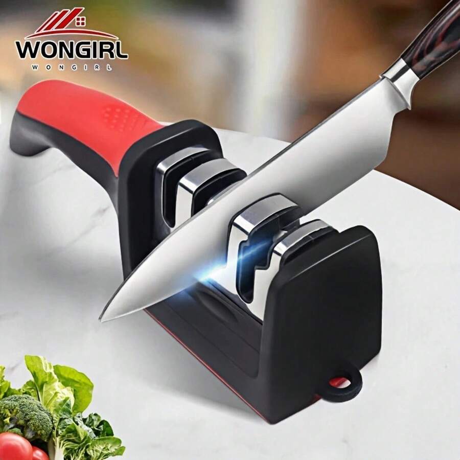 1pc 3-Step Kitchen Sharpening Stone Ceramic Knife Sharpener Tool Boxed Set