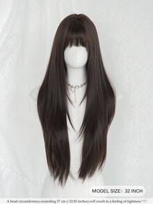 7JHH WIGS 32吋棕色長層次直髮女用假髮－優雅瀏海假髮，深色髮根，自然蓬鬆極柔軟合成耐熱纖維全機製假髮，適合女孩日常、音樂節派對、Cosplay動漫使用 - 棕色 - 查看 4