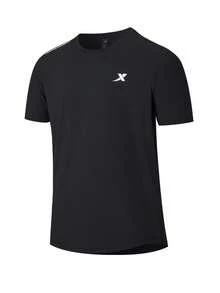 XTEP Running Series Men's Quick-Dry T-Shirt, Summer New Training Top, Ice Silk Short Sleeve Sports Tee, Solid Black - True Black - View 5