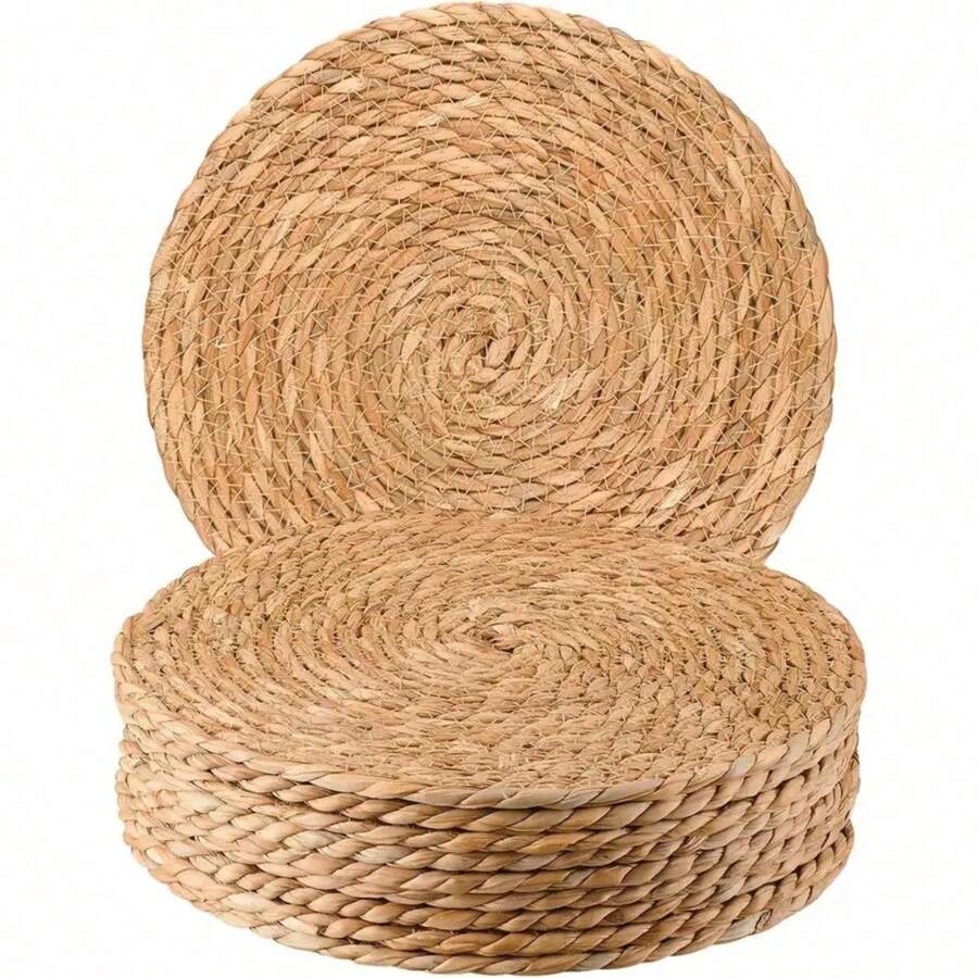 [Round Woven Rattan Placemat Set] 4/6pcs Round Woven Rattan Placemats - Water Hyacinth Handmade Woven, 11.8 Inch Heat Resistant/Non-Slip Table Mats - Suitable For Home Dining And Restaurant - Multicolor - View 1