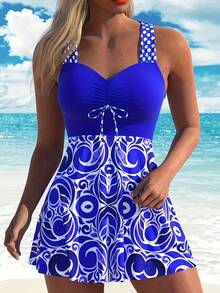 CURVASWIM Conjunto de traje de baño de 2 piezas para mujer, top tankini y shorts de moda casual - Morado - Ver 5