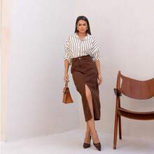 Brown MIDI Skirt - 鏽棕色 - 查看 4