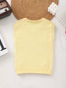 Chaleco de punto de cable de unicolor estilo preppy para niños - Amarillo - Ver 7