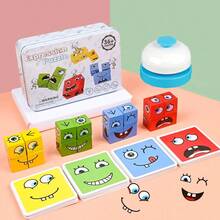 1set Building Blocks Wooden Puzzle Game Smiling Face Desktop Game Emoticon Board Games - 彩色 - 查看 2