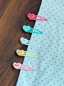 Hair Clips Kawaii Snap Hair Clips Heart Letter Hairpins Cute Candy Color BB Clips Korean Style Hair Accessories Daily Wear Vacation Makeup Styling - Multicolor - View 1
