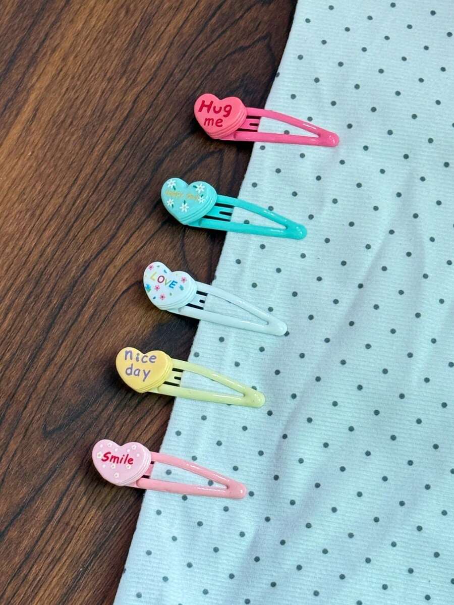 Hair Clips Kawaii Snap Hair Clips Heart Letter Hairpins Cute Candy Color BB Clips Korean Style Hair Accessories Daily Wear Vacation Makeup Styling - Multicolor - View 1