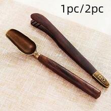1pc/2pcs, Vintage Chinese Style Long Handle Copper Alloy Tea Spoon Tea Tongs, Bronze Color Tea Scoop, Tea Spoon, Tea Leaf Spoon, Kung Fu Tea Set, Tea Set Accessories, Essential Home Tea Spoon, Halloween Christmas Gift For Tea Lovers - View 2