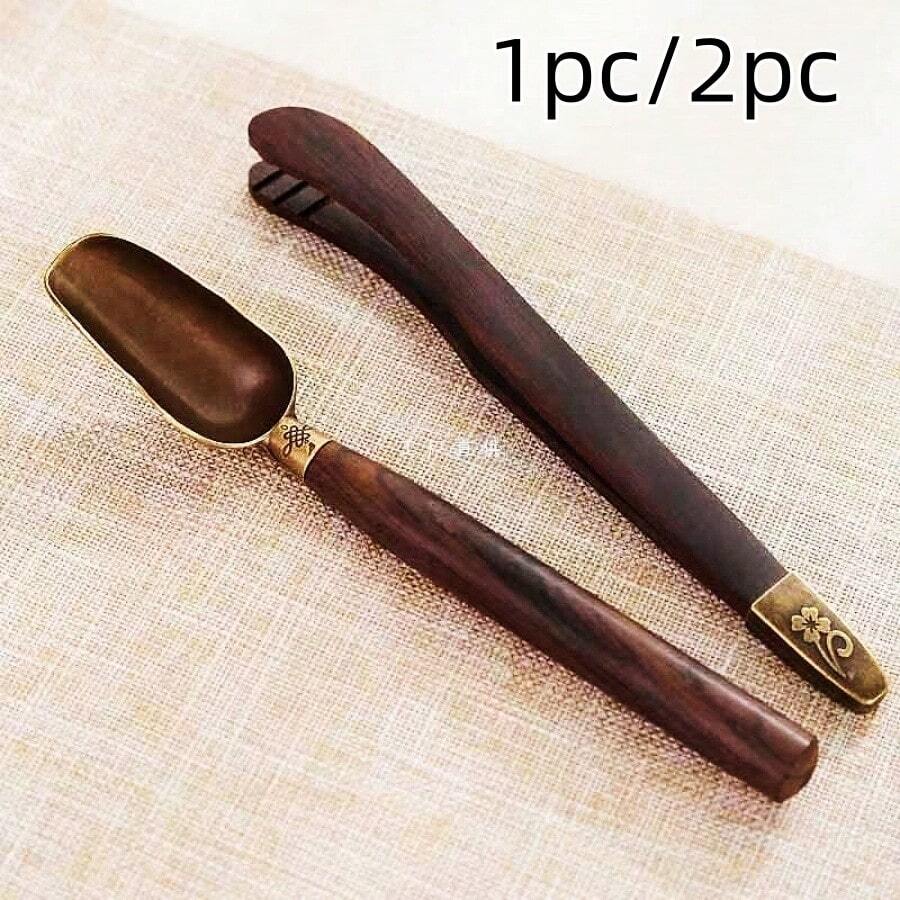 1pc/2pcs, Vintage Chinese Style Long Handle Copper Alloy Tea Spoon Tea Tongs, Bronze Color Tea Scoop, Tea Spoon, Tea Leaf Spoon, Kung Fu Tea Set, Tea Set Accessories, Essential Home Tea Spoon, Halloween Christmas Gift For Tea Lovers