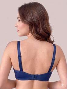 KIT Sutiã Amamentação Abre Fácil Reforçado MICROFIBRA + Pijama CALÇA DOLL longo com Blusa em Click - Azul Marinho - Visão 7