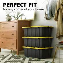 Set Of 8 12 Gallon Black Plastic Storage Bins Tote Boxes With Snap Lids Durable - Color default - View 6