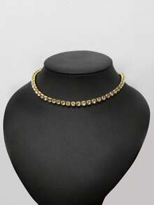 1 Buah Kalung Choker Berlian Imitasi Berkilau Seksi untuk Pengantin, Gaun Pesta Pernikahan, dan Aksesori Perhiasan Wanita - Emas - View 3