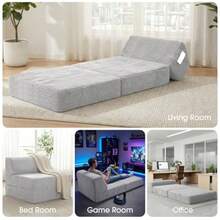 Kasunpul - Sofá cama plegable con almohada espuma viscoelástica silla convertible con funda lavable futón para sala de estar recámara uso de invitados oficina en casa departamento color - Gris claro - Ver 8