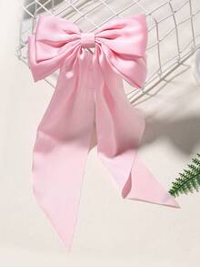1pc Solid Color Satin Hair Clip Head Accessory Silk Ribbon Large Bow Hair Clip Versatile For Women,Claw Clips - Baby Pink - View 6