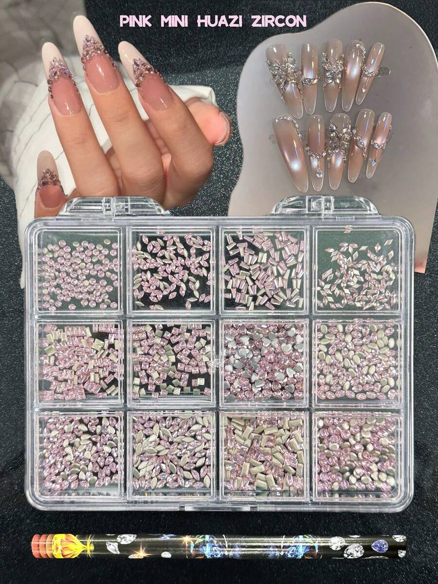 KIRAME 960顆粉色平底水鑽，高品質超亮美甲寶石套組，含1件點花筆，1-5mm亮面美甲水晶，適用DIY居家美甲、美甲沙龍、美甲用品、夏季與旅行美甲、節日禮物美甲飾品