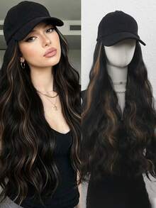 24 Inch Women's Long Curly Synthetic Wig With Pointed Cap, Heat Resistant Fiber, Realistic Appearance, Suitable For Daily Wear, Halloween - Brown Highlight - View 10