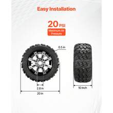 Golf Cart Wheels, 12" 20x10-12 Black Aluminum Alloy Golf Cart Tires And Wheels Combo (Set Of 4) Fit Club Car, EZGO, Yamaha, 4 Ply Rubber 4-Lug Lawn Mower Tires & Rims, 800 Lbs Load, All-Terrain - 12" 20x10-12 - 查看 6