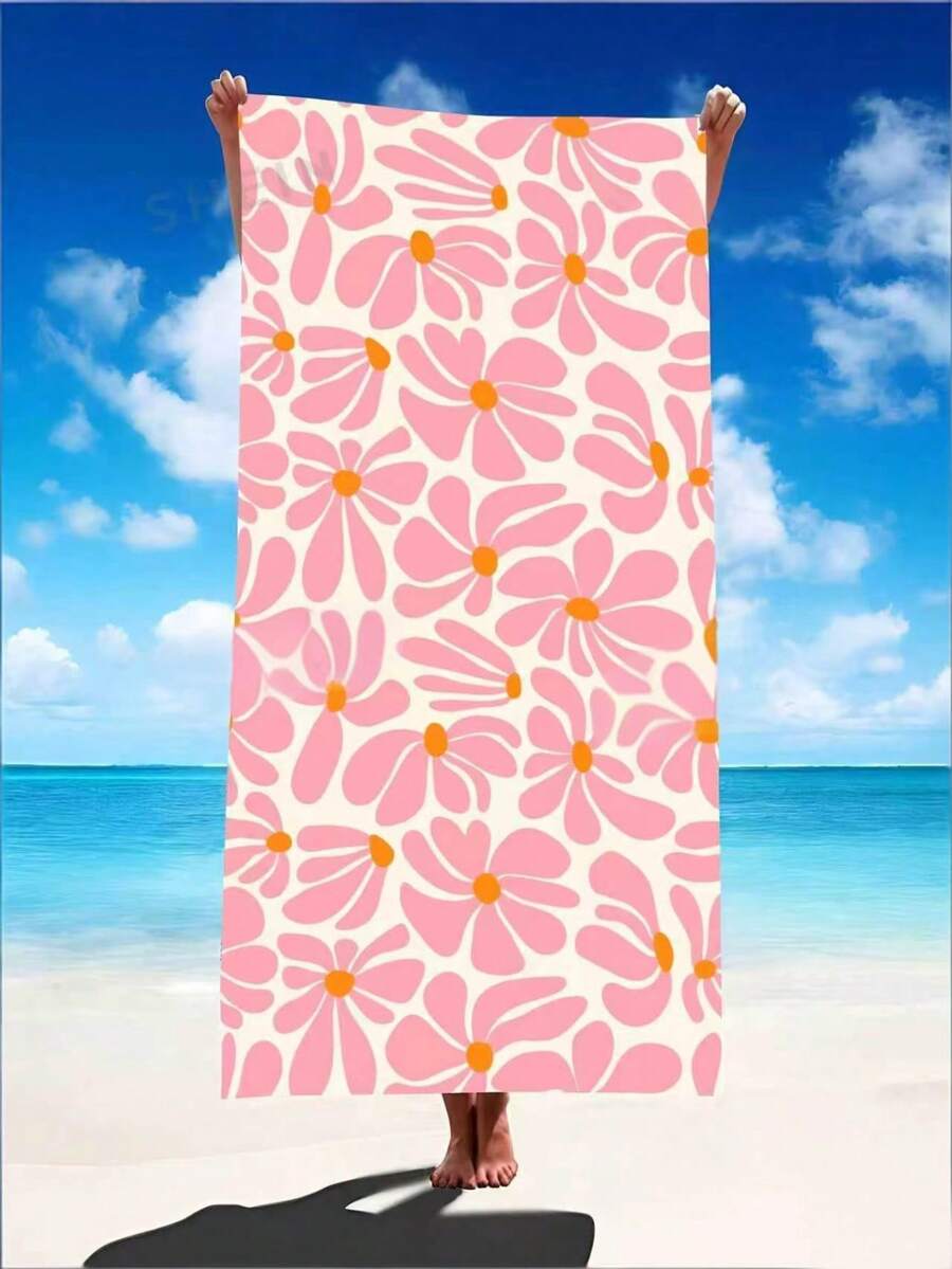 1件波希米亞風花卉沙灘巾，超大號超細纖維沙灘毯，超強吸水浴巾，適合旅行、游泳池、潛水、衝浪、瑜珈、露營，成人與兒童多種尺寸，沙灘配件
