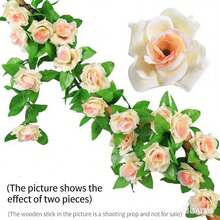 2/1 pieza Guirnalda de enredadera de rosas de seda artificial de 6.5 pies color champán, guirnalda de flores artificiales, guirnalda de rosas falsas, adecuada para decoración navideña, Día de San Valentín, decoración de regalo del Día de la Madre, decoración de boda, decoración de gabinete, decoración de pared interior, decoración de mesa del hogar, decoración de habitación, decoración de barandilla de escalera - Champán - Ver 5