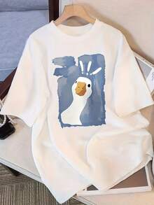 Women's Premium 180g Pure Cotton T-Shirt, Plus Size, Loose Fit, Short Sleeve, Round Neck, Slimming Effect, Mother's Day Gift, Sizes 3XL-5XL, Women's Pure Cotton T-Shirt, Short Sleeve, Unique Design, Printed, New Summer Style, Loose Fit, Slimming Top For Students,  For Women. - 白色 - 查看 1