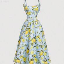 yonghongmaoyi1  MOD Vestido de tirantes con estampado de limón para mujer - Multicolor - Ver 6