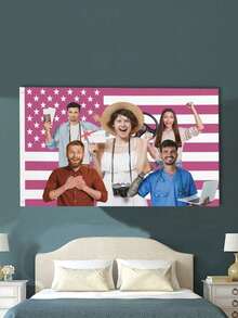 Custom American Flag 1-5 Pictures With Photos Family Couple Sisters Photo/Text  Flags Banners & Pennants Background Decoration For Wall Fabric 2D Flat  Tapestry Wall Painting Garden Flags Festival Birthday Gifts Outdoor Graduation Wedding Souvenir - Multicolor - View 9