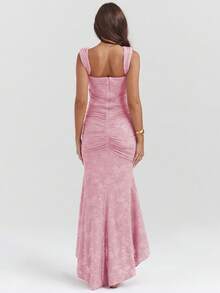 New Printed Bandeau Dress With Straps And Open Back - Pink - View 4