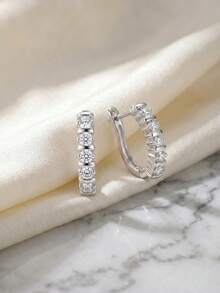 1 Pair Quality S925 Sterling Silver Sparkling Zirconia Double Hoop Earrings, Exquisite Elegant Classic Romantic Hoop Earrings For Pierced Ears, Hypoallergenic, Suitable For Women's Daily Wear, Collection, Casual, Travel, Party, Comes With Exquisite Gift Box Packaging, Ideal For Birthday, Holiday, Anniversary, Christmas, Mother's Day, Thanksgiving Gifts - White Gold - View 2