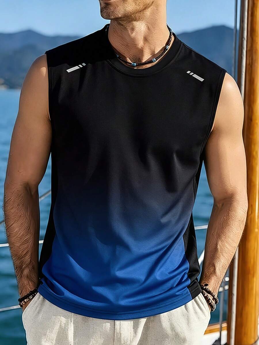 Ombre Sleeveless Top Men's Summer Casual Sports Tank Top, & Versatile - Blue - View 1
