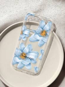 Blue Flower Print Clear Case Compatible With IPhone - Multicolor - View 1