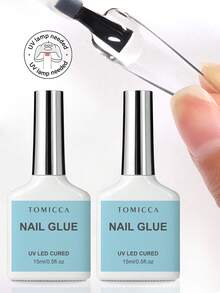 TOMICCA 2 PCS 15ml Nail Glue – Fast-Curing Under LED/UV Lamp, Soak-Off Removable, Long-Lasting Adhesive For Nail Art & DIY Home Salon - 2 PCS NAIL GLUE - View 1