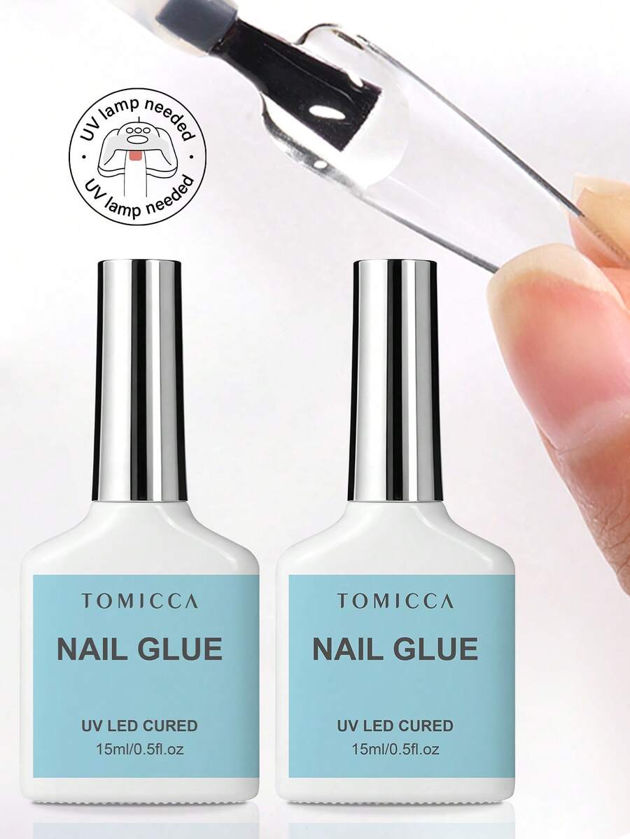 TOMICCA 2 PCS 15ml Nail Glue – Fast-Curing Under LED/UV Lamp, Soak-Off Removable, Long-Lasting Adhesive For Nail Art & DIY Home Salon - 2 PCS NAIL GLUE - View 1