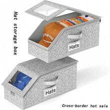 2pcs Transparent Hat Storage Box, Multi-Functional Large Capacity Foldable Baseball Cap Storage Box With Lid Dust-Proof - Gray Hat Box [42*22*17cm] - View 1