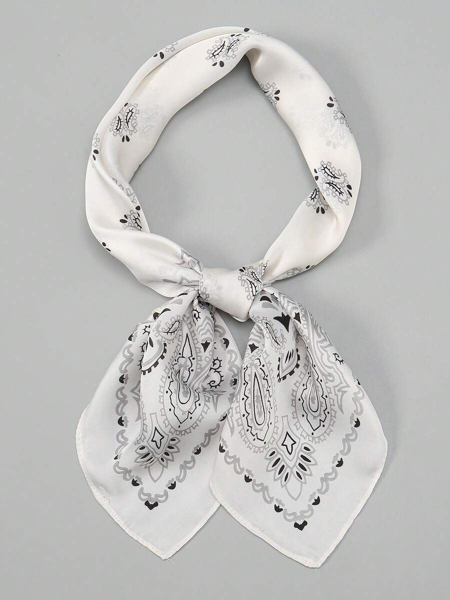 1pc Faux Silk Printed Square Scarf Headwrap Hairband Fashionable Multifunctional Small Neck Scarf Suitable For Daily Use - Multicolor - View 1
