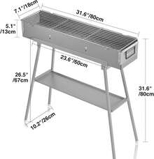 Portable Charcoal Grill  , Heavy Duty BBQ Grill With Folding Legs And 31.6x7.1" Cooking Area, Kebab Grill For Outdoor Backyard Picnic Camping Party - Silver - View 5