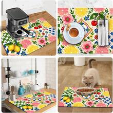 1pc Dish Drying Mat, Coffee Machine Mat, Lemon Grapefruit Cherry Floral Geometric Plaid Patchwork Polyester Fiber Absorbent Mat, Durable, Strong Water Absorption, Suitable For Dining Table, Cafe, Multi-Purpose Drainage Mat, Home Gift, Tabletop Decor - XYLSD-453 - View 9