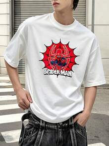 Marvel Spider-Man Web Design Red Graphic T-Shirt 100% Cotton Men's Clothing Men's Shirt Men's Summer Clothing Marvel Series Gift Ideas For Men Streetwear For Men - 白色 - 查看 1