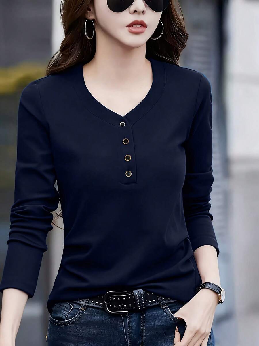 Elegant And Modern Top For Women - 海軍藍 - 查看 1
